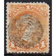 Canada  Sc 23 1868 1 cent yellow orange large Queen Victoria stamp used