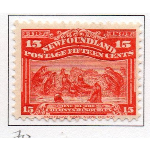Newfoundland Sc 70 1897 15 c scarlet Seals stamp mint