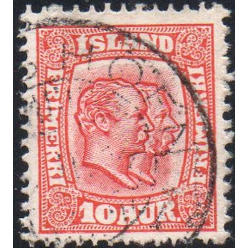 Iceland Sc 76 1907 10 aur scarlet 2 Kings stamp used
