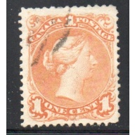 Canada  Sc 23 1868 1 cent yellow orange large Queen Victoria stamp used