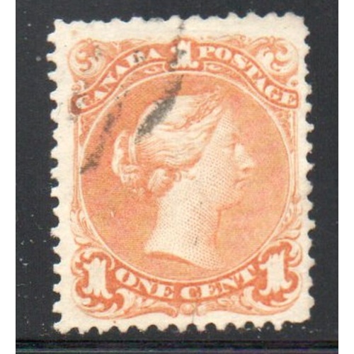 Canada  Sc 23 1868 1 cent yellow orange large Queen Victoria stamp used