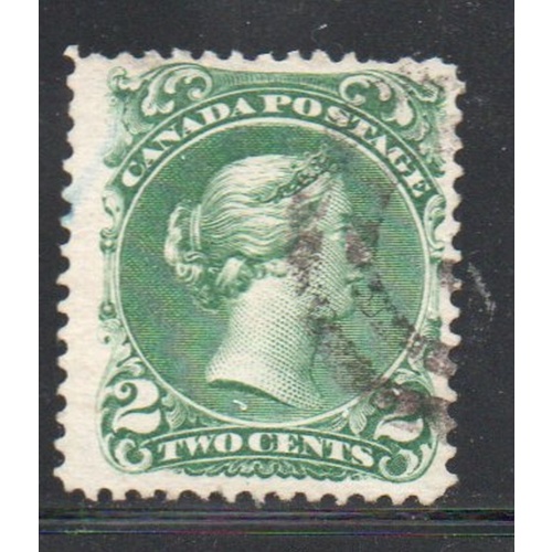 Canada  Sc 24 1868 2 cent green large Queen Victoria stamp used