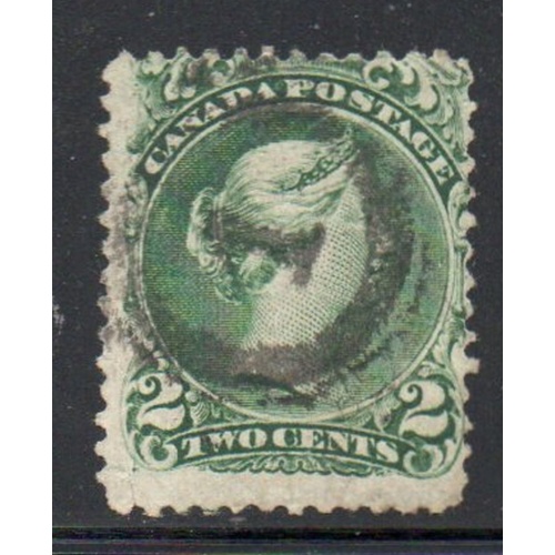 Canada  Sc 24b 1868 2 cent deep green thin paper large Queen Victoria stamp used