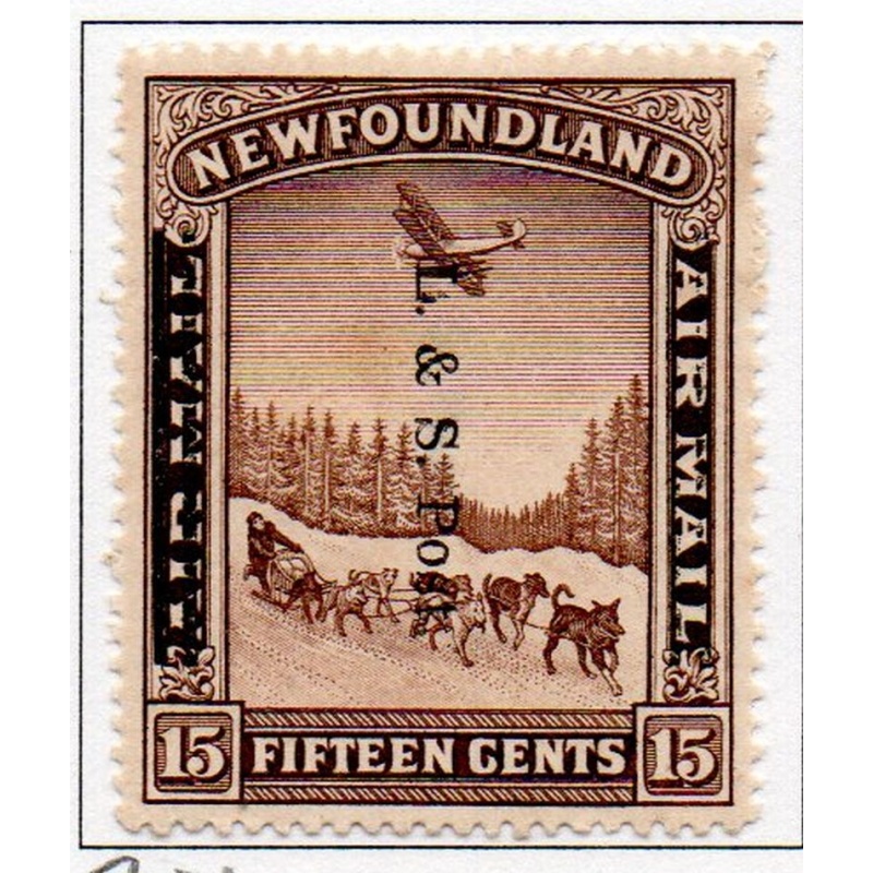 Newfoundland Sc 211 1933 L & S Post overprint on 15 c Airmail stamp  mint