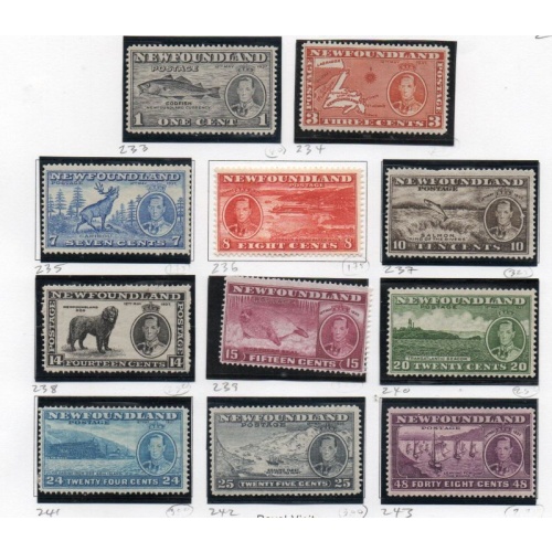 Newfoundland Sc 233-243 1937 George VI Long  Coronation stamp set  mint most NH