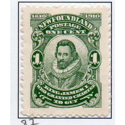 Newfoundland Sc 87 1910 1 c King James 1 stamp mint
