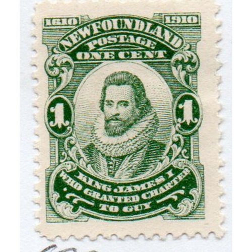 Newfoundland Sc 87a 1910 1 c King James 1 stamp mint perf 12 x 12