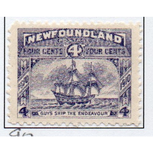Newfoundland Sc 90 1910 4c  Guy's Ship Endeavour stamp mint