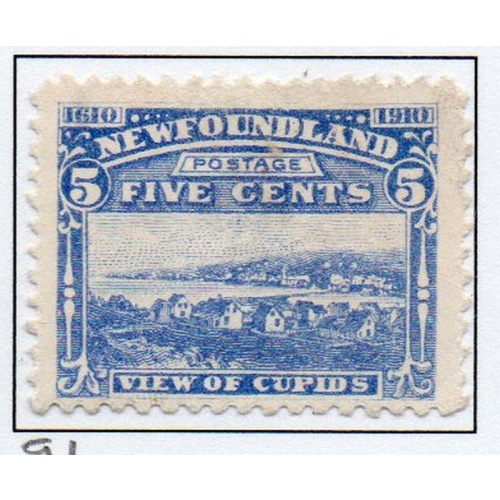 Newfoundland Sc 91 1910 5c  View of Cupids stamp mint