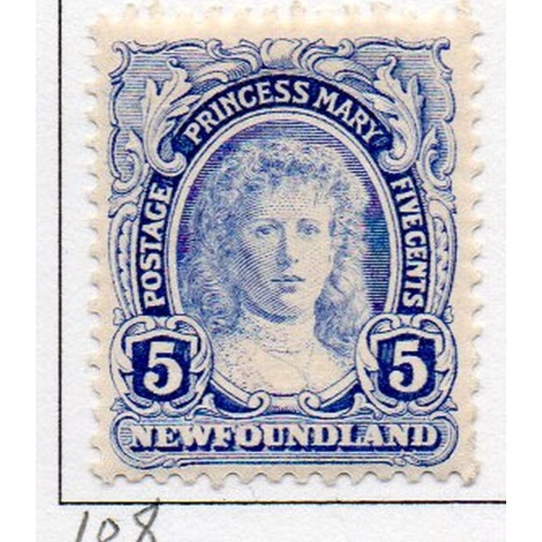 Newfoundland Sc 108 1911 5 c Princess Mary stamp mint