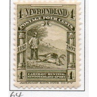 Newfoundland Sc 64 1897 4 c olive green Caribou Hunting stamp mint