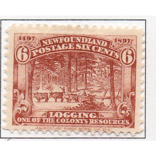 Newfoundland Sc 66 1897 6 c red brown Logging stamp mint