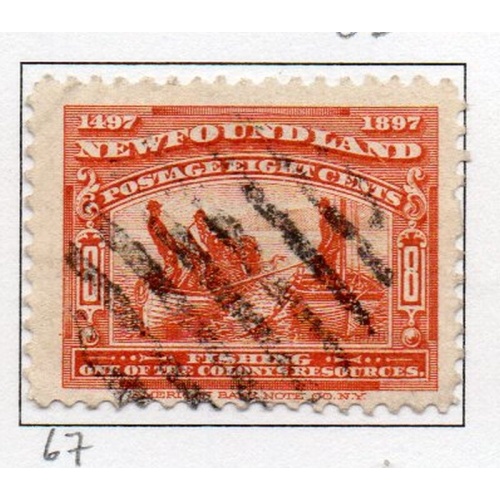 Newfoundland Sc 67 1897 8 c red orange Fishing stamp used