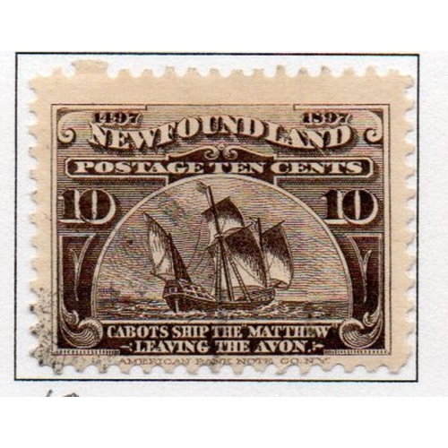 Newfoundland Sc 68 1897 10 c black brown Cabot's Ship stamp used