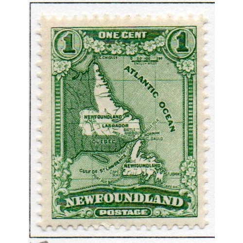 Newfoundland Sc 172 1931 1 c Map watermarked stamp mint