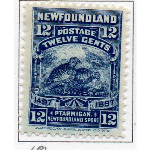 Newfoundland Sc 69 1897 12 c dark blue Ptarmigan stamp mint