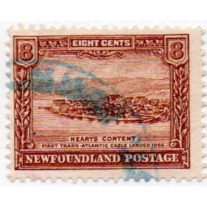 Newfoundland Sc 178 1931 8c Hearts Content watermarked stamp used