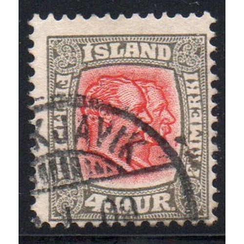 Iceland Sc 73 1907 4 aur grey & red 2 Kings stamp used