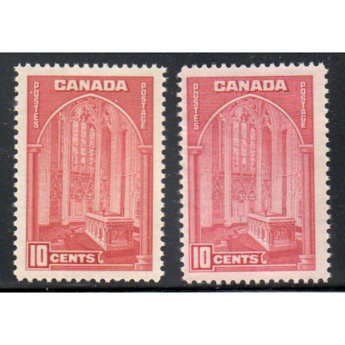 Canada Sc 241 1938 10 c dark carmine & carmine rose stamps mint NH