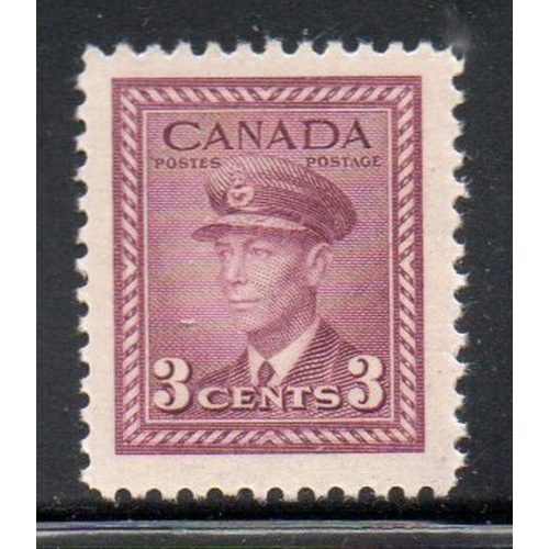 Canada Sc 252 1943  3c rose violet George VI stamp mint NH
