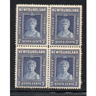 Newfoundland Sc 258 1941 7c Queen Mary  stamp block of 4 mint