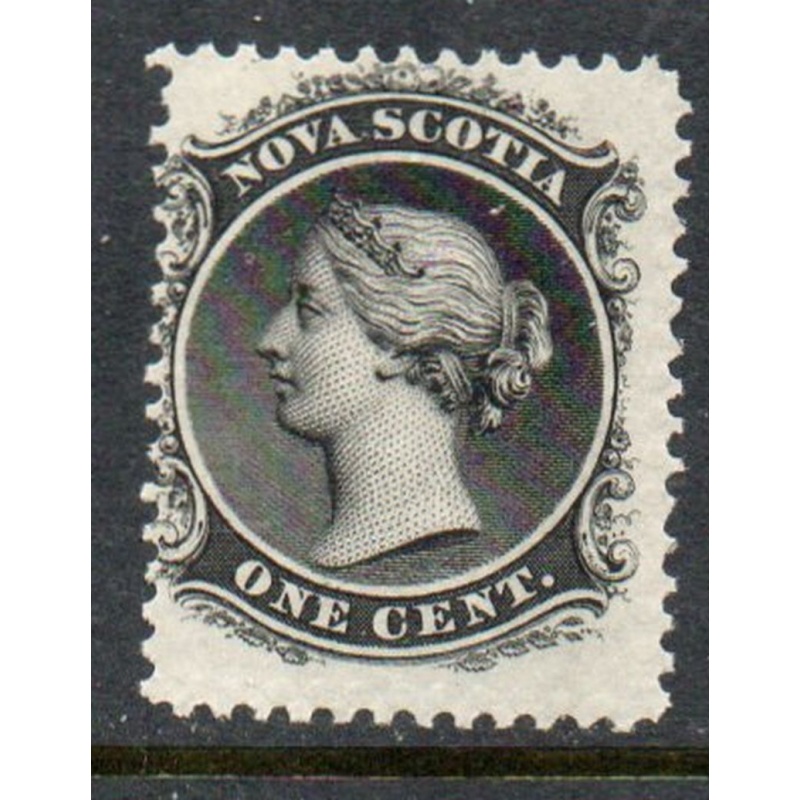 Nova Scotia Sc 8a 1860 1 c black Victoria stamp mint on white paper