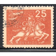 Sweden Sc 217 1924 25 ore orange Postrider & Plane, UPU Congress, stamp used
