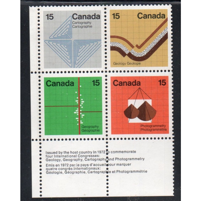 Canada Sc 582-585 1972 Earth Sciences stamp block of 4 mint NH