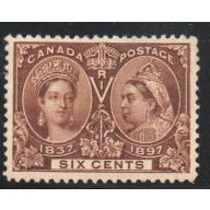 Canada Sc 55 1897 6c yellow brown Victoria Jubilee stamp mint