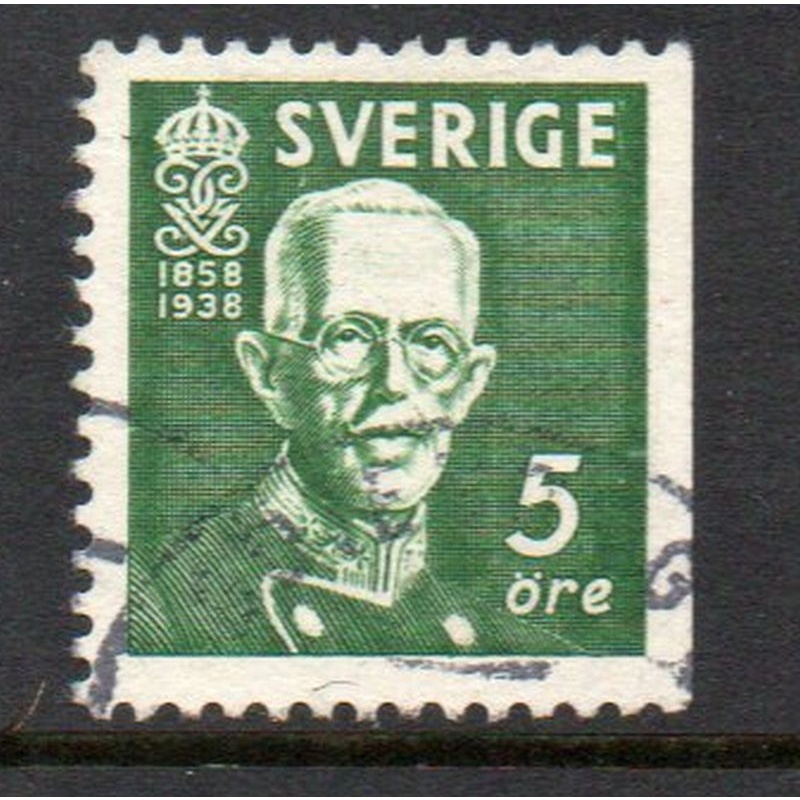 Sweden Sc 278a 1938 5 ore Gustaf V stamp perf on 3 sides used
