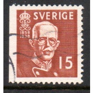 Sweden Sc 279a 1938 15 ore Gustaf V stamp perf on 3 sides used