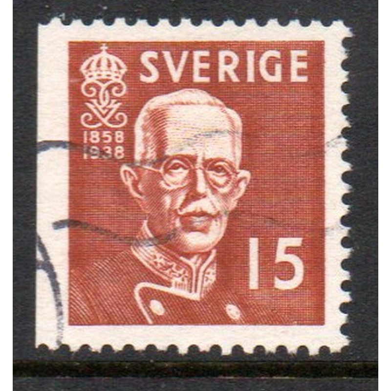 Sweden Sc 279a 1938 15 ore Gustaf V stamp perf on 3 sides used