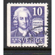 Sweden Sc 264a 1938 10 ore Swedenborg stamp perf on 3 sides used