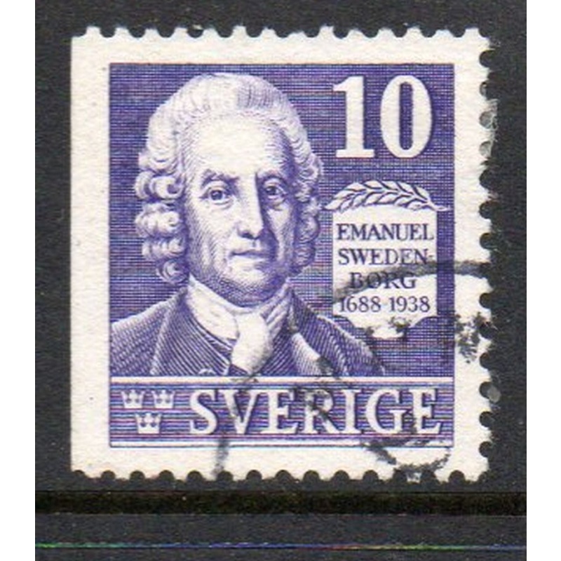 Sweden Sc 264a 1938 10 ore Swedenborg stamp perf on 3 sides used