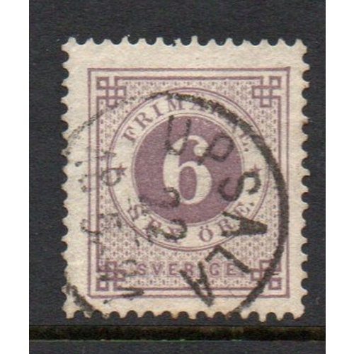 Sweden Sc 31 1877 6 ore lilac numeral of value stamp used
