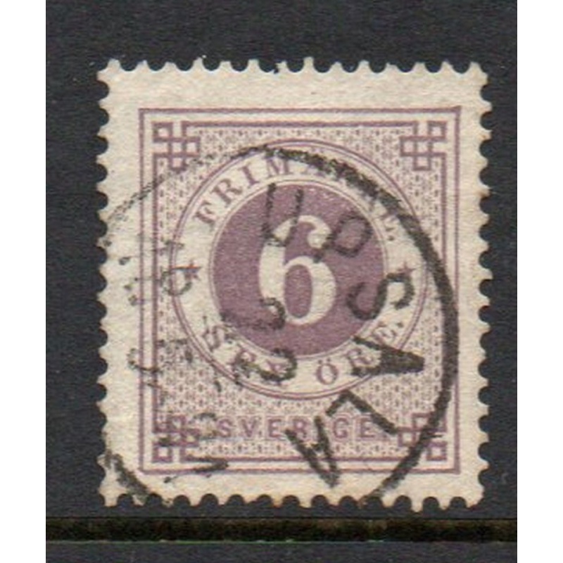 Sweden Sc 31 1877 6 ore lilac numeral of value stamp used
