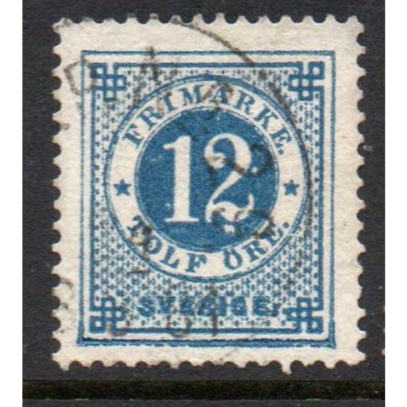 Sweden Sc 32 1877 12 ore blue numeral of value stamp used