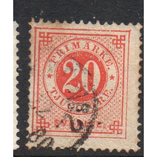 Sweden Sc 33 1877 20 ore vermilion numeral of value stamp used