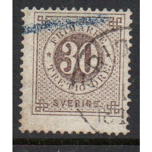 Sweden Sc 35 1877 30 ore brown numeral of value stamp used
