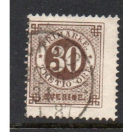 Sweden Sc 47 1886 30  ore brown numeral of value stamp used post horn on back