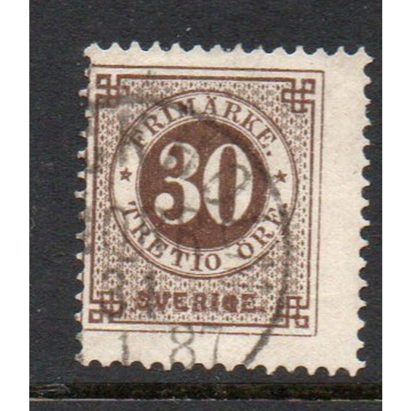 Sweden Sc 47 1886 30  ore brown numeral of value stamp used post horn on back