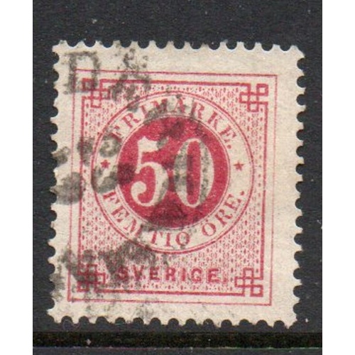 Sweden Sc 48 1886 50  ore rose numeral of value stamp used post horn on back