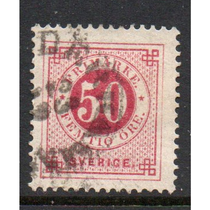 Sweden Sc 48 1886 50  ore rose numeral of value stamp used post horn on back
