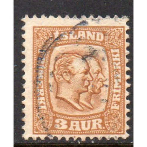 Iceland Sc 72 1907 3 aur yellow brown & ochre 2 Kings stamp used