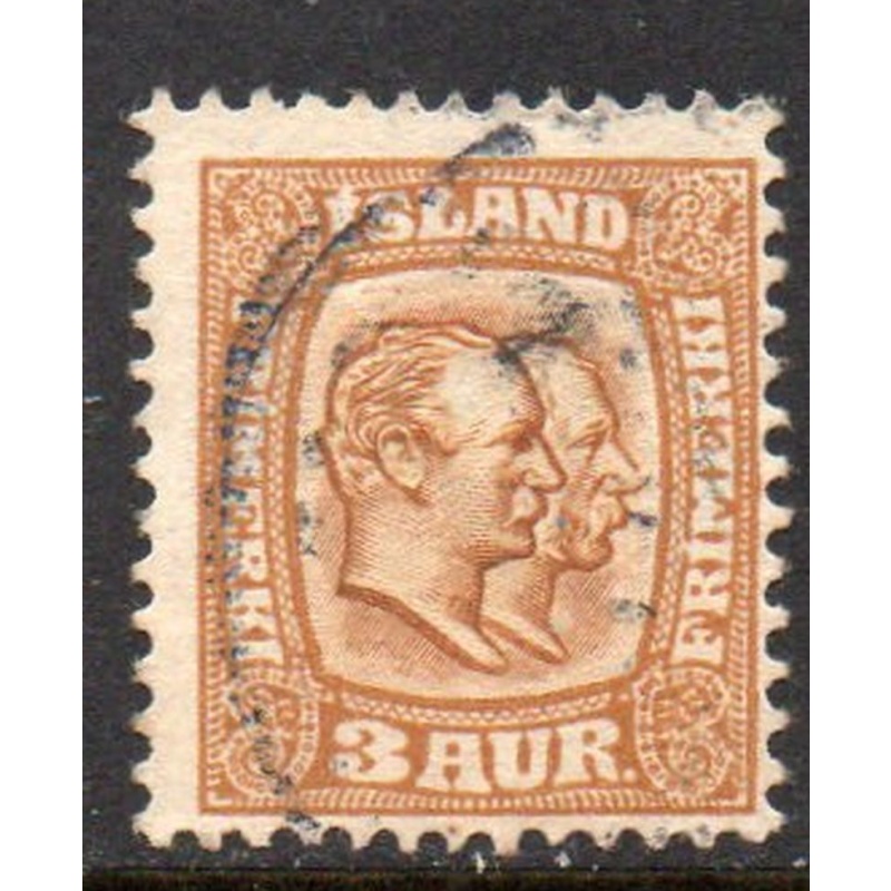 Iceland Sc 72 1907 3 aur yellow brown & ochre 2 Kings stamp used