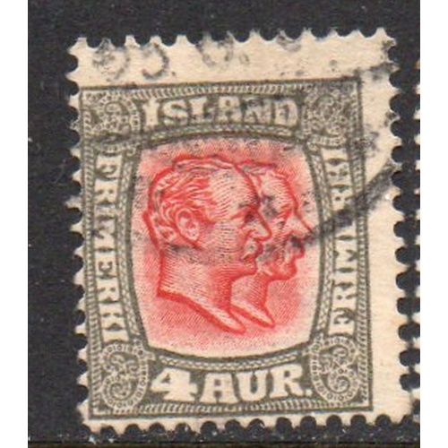 Iceland Sc 73 1907 4 aur gray & red 2 Kings stamp used