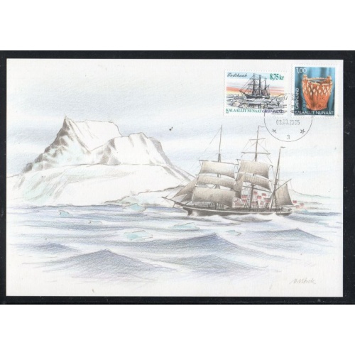 Greenland Sc 415, 418 on unaddressed 2005 ship illustration cover
