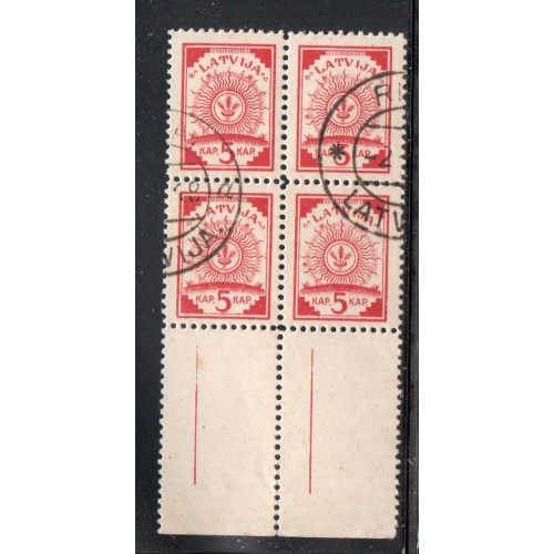 Latvia Sc 2 1919 5 k block of 4  used Leepaja cancel on Map paper