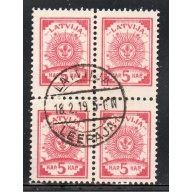 Latvia S c6 1919 5 k block of 4  used Leepaja cancel