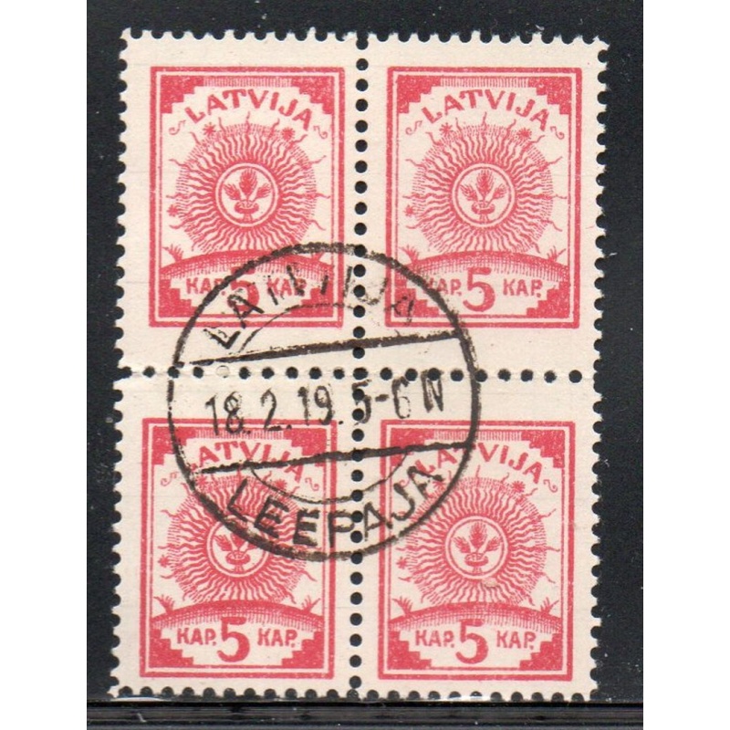 Latvia S c6 1919 5 k block of 4  used Leepaja cancel